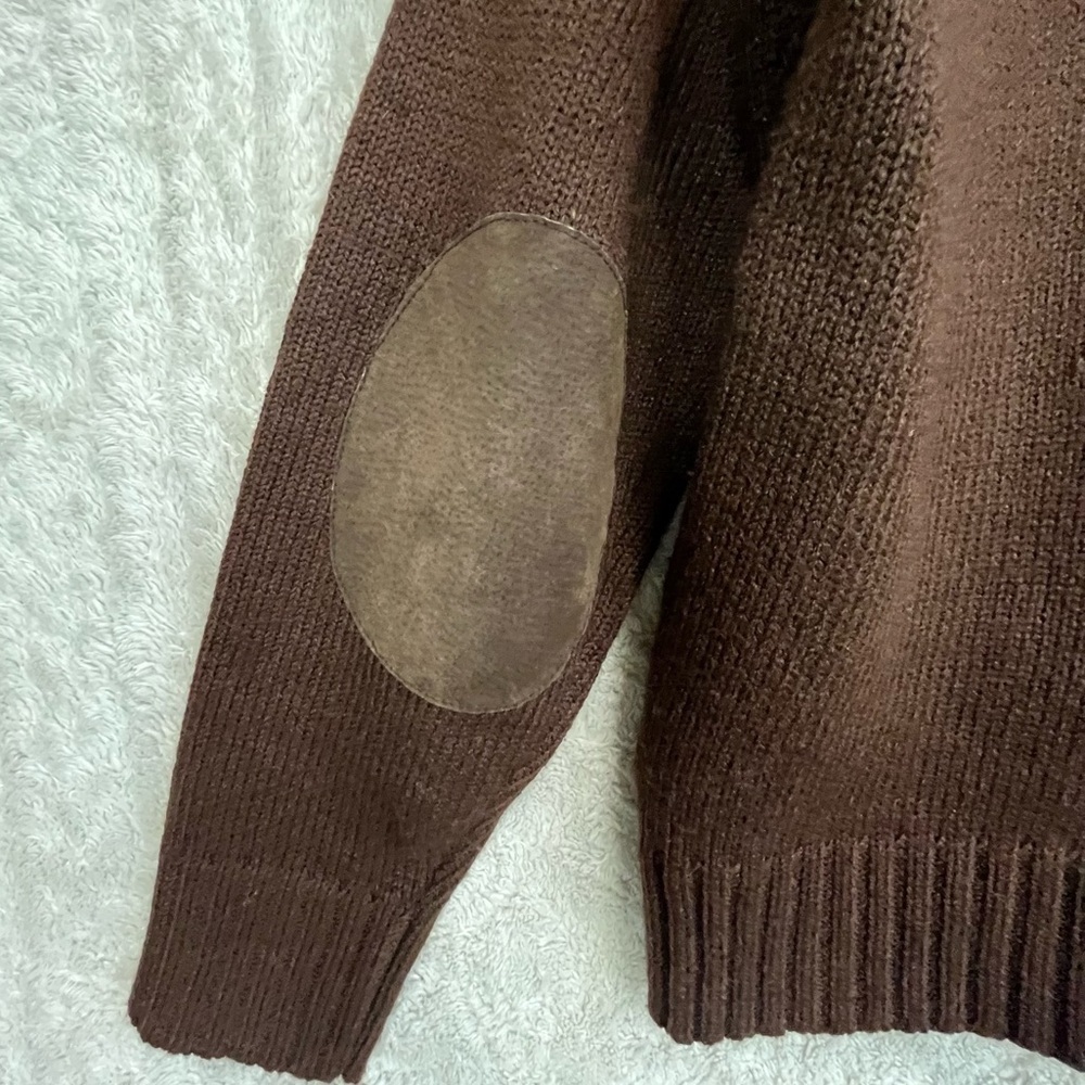 Vintage Women's Chocolate Brown Boho Suede Cable Knit Jacket Sz M Elbow Patches - Picture 12 of 15